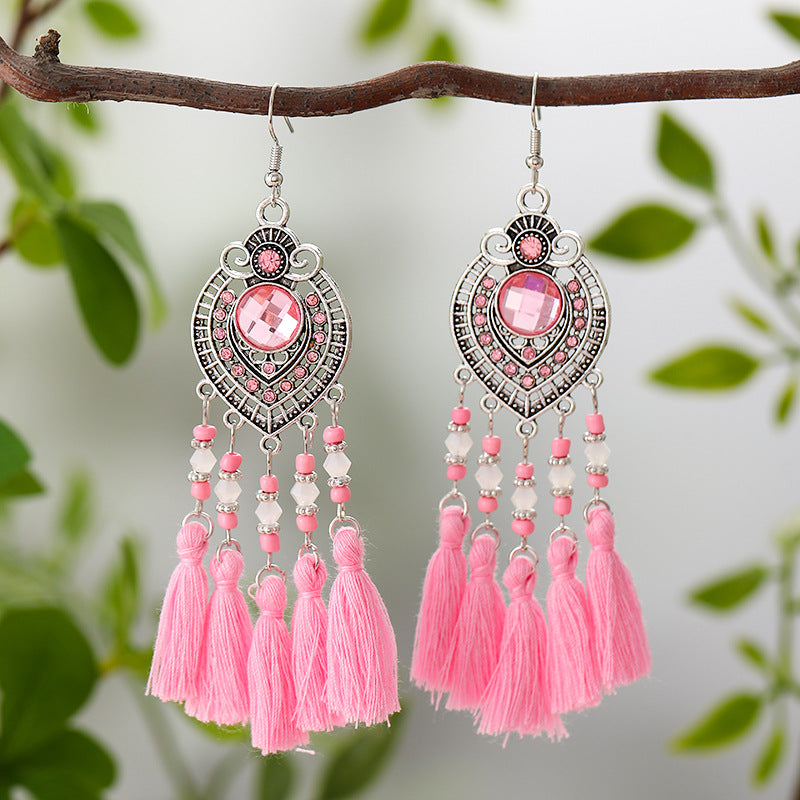 Wholesale Vintage Oval Diamond Tassel Leaf Personalized Earrings